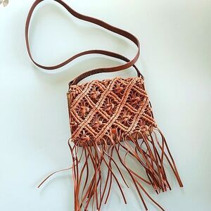 Anthropologie HOLDING HORSES Leather Macrame Crossbody Western Boho Bag